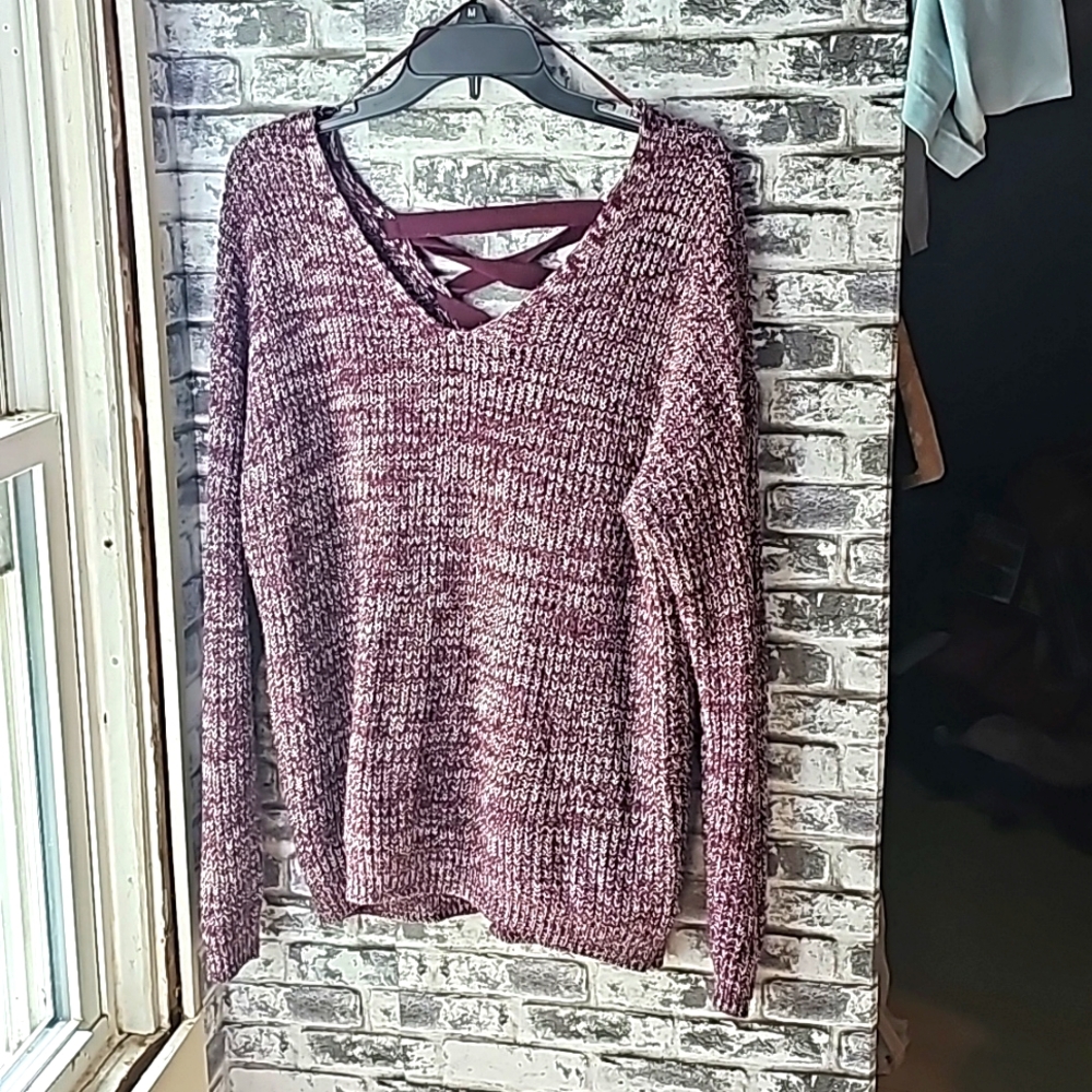 Lace up back sweater